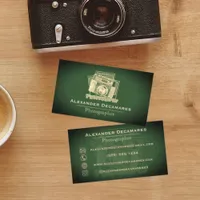 Vintage Simple Olive Green Photographer Camera Business Card