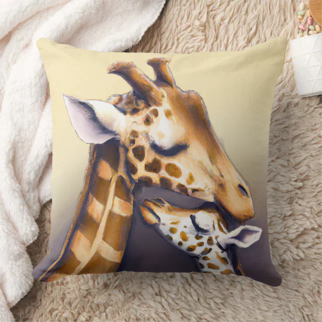 Touching Moment Between Mother Giraffe & Calf Throw Pillow