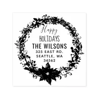 Rustic Poinsettia Wreath Holidays Return Address Self-inking Stamp