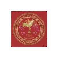 Chinese Zodiac Rooster Red/Gold ID542 Stone Magnet