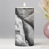 Newspaper Black & White Paper Effect Pillar Candle