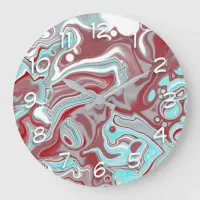 Teal, Burgundy, Red and White Marble Swirls  Large Clock