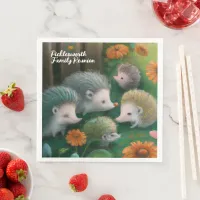 Whimsical Hedgehog Family Picnicking in the Garden Paper Dinner Napkins