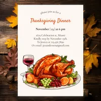 Modern Turkey Autumn Watercolor Thanksgiving Invitation