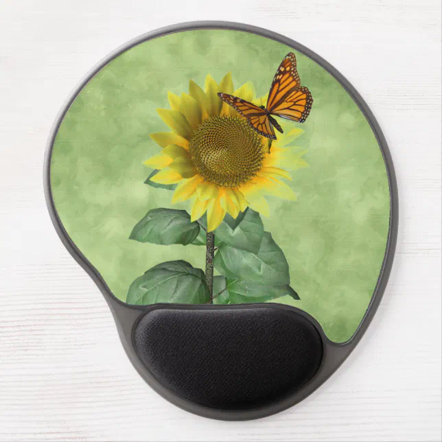 Pretty Yellow Sunflower and Orange Butterfly Gel Mouse Pad