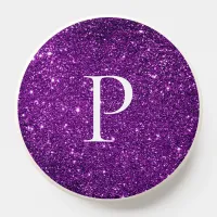 Personalized Cute Purple Glitter Elegant Monogram PopSocket