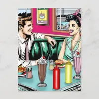 Retro 1950's Couple at Diner Blank Postcard