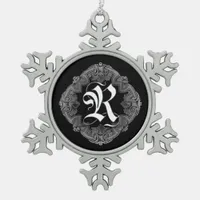 Elegant Goth Initial R Snowflake Ornament