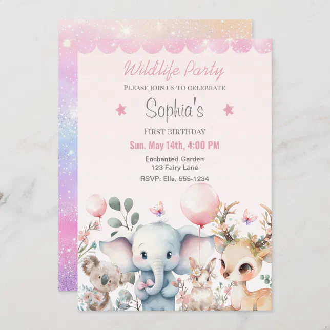 Wildlife Cute Animals Birthday Party Invitation