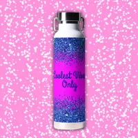 Blue Glitter & Text on Pink- Coolest Vibes Only | Water Bottle