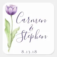 Minimalist Deep Purple Single Tulip Wedding Square Sticker