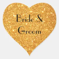 Bride and Groom Wedding Gold Glitter Photo Heart Sticker