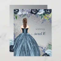 Budget Glitter Blue Dress Sweet 16 Invitation