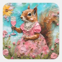 Squirrel in a Pink Dress Square Sticker