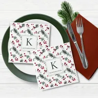 Modern Elegant Christmas Botanical Monogram Napkins