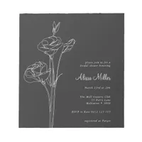 Charcoal Minimalist Floral Bridal Shower Invite Notepad