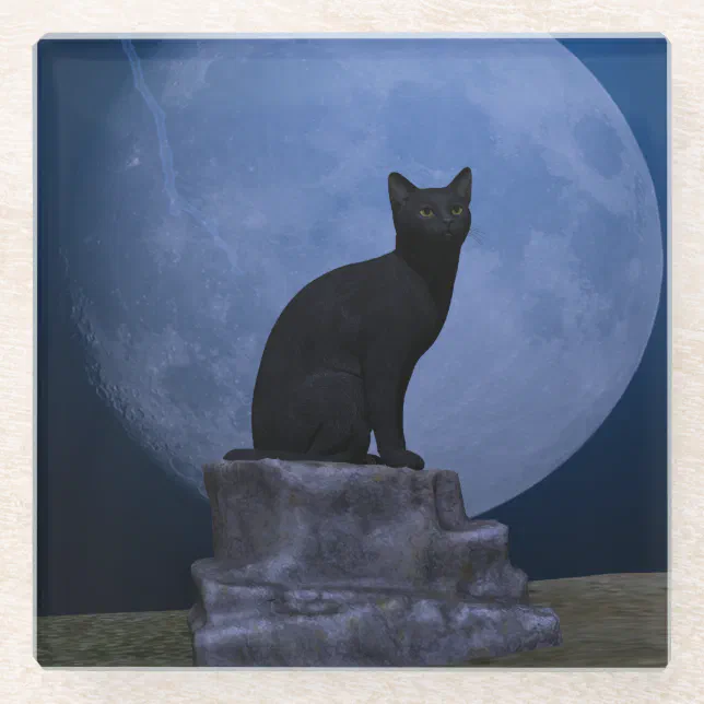 Moonlit Cat Glass Coaster
