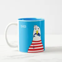 Funny Sailor Seagull Bird Eating Fish Sailing Two-Tone Coffee Mug