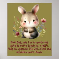 Rabbit Woodland Kids Christian Prayer on Green | Poster