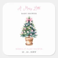 Pink Christmas Tree Merry Little Baby Shower Square Sticker