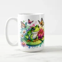 Personalized Frog with Flowers on Lilypad Coffee Mug