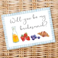 Elegant Blue Gingham Brunch Bridesmaid Proposal Note Card