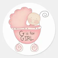 G is for Girl Pink Baby Buggy Classic Round Sticker