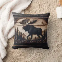 Carved Moose Design in Forest Setting Throw Pillow