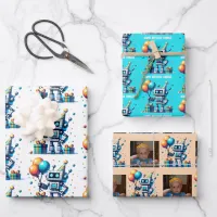Pixel Art Robot in Orange and Teal Birthday  Wrapping Paper Sheets