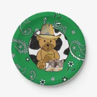 Sheriff Teddy Bear Green Bandanna Cake Paper Plate