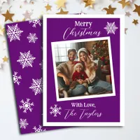  Purple and White Snowflakes Photo Christmas  Holiday Card