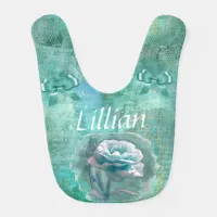 Pretty Floral Teal Personalized Baby Bib