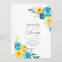 Turquoise and Yellow Floral 70th Birthday Party Invitation