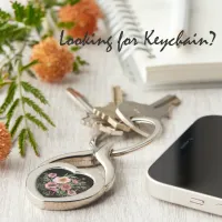 Pink Floral Black Keychain