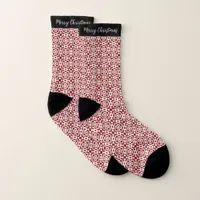 Merry Christmas Red And White Geometric Socks