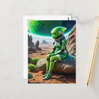 Green Alien Thinker Pose Postcard