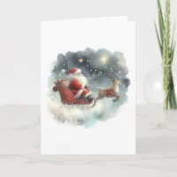 Santa and His Sleigh in the Night Sky Card