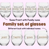 Family set of wine glasses with names Mothers day