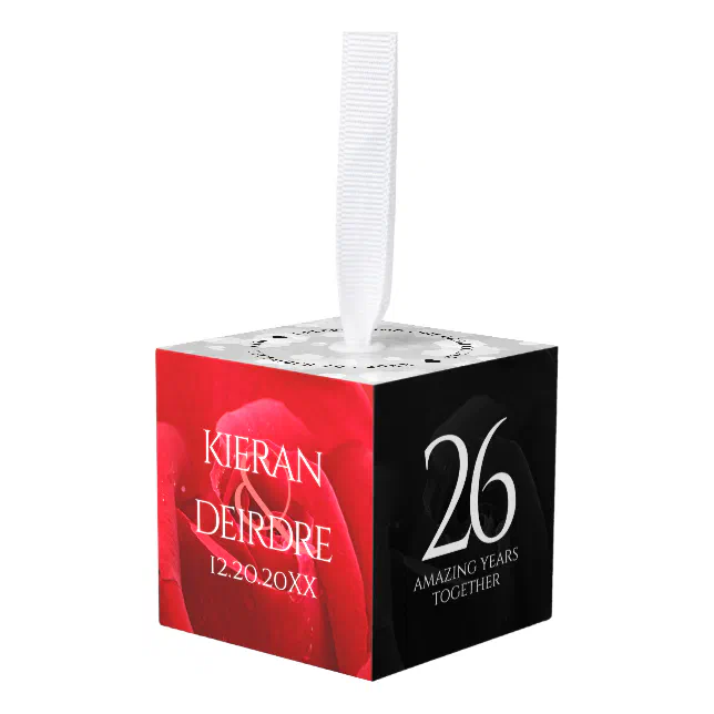 Elegant 26th Rose Wedding Anniversary Celebration Cube Ornament