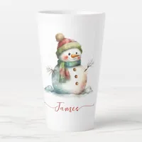 Cute Snowman Watercolor Personalized Christmas Latte Mug