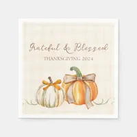 Cute Grateful & Blessed Pumpkin Bows Thanksgiving Napkins