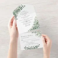Eucalytpus Greenery Rustic Wedding All In One Invitation