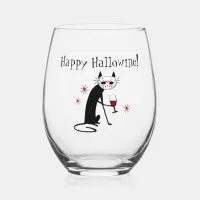 Happy Hallowine! Halloween Wine Pun Stemless Wine Glass