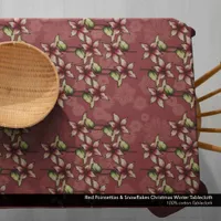 Red Poinsettias & Snowflakes Christmas Winter Tablecloth