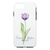 Minimalist Deep Purple Single Tulip Wedding iPhone 8/7 Case