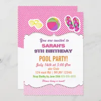 Fun Beach Ball flipflop girls Pool Party Invites