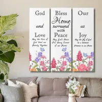 God Bless Our Home Floral Wildflowers White Triptych