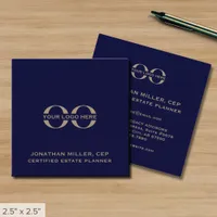 Navy Blue and Gold Square Business Card