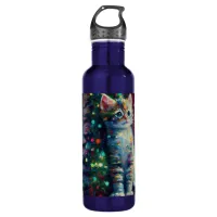 Cute Christmas Kitten  Stainless Steel Water Bottle