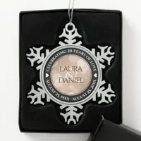 Elegant 28th Linen Wedding Anniversary Celebration Snowflake Pewter Christmas Ornament